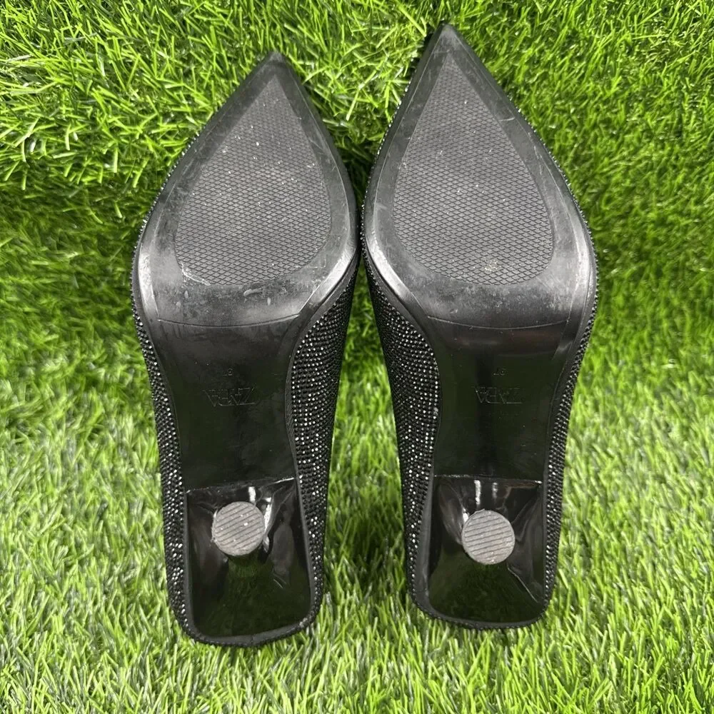 ZARA Women’s Black Studded Closed Pointed Toe High Heels Pumps Shoes Size 37/US7